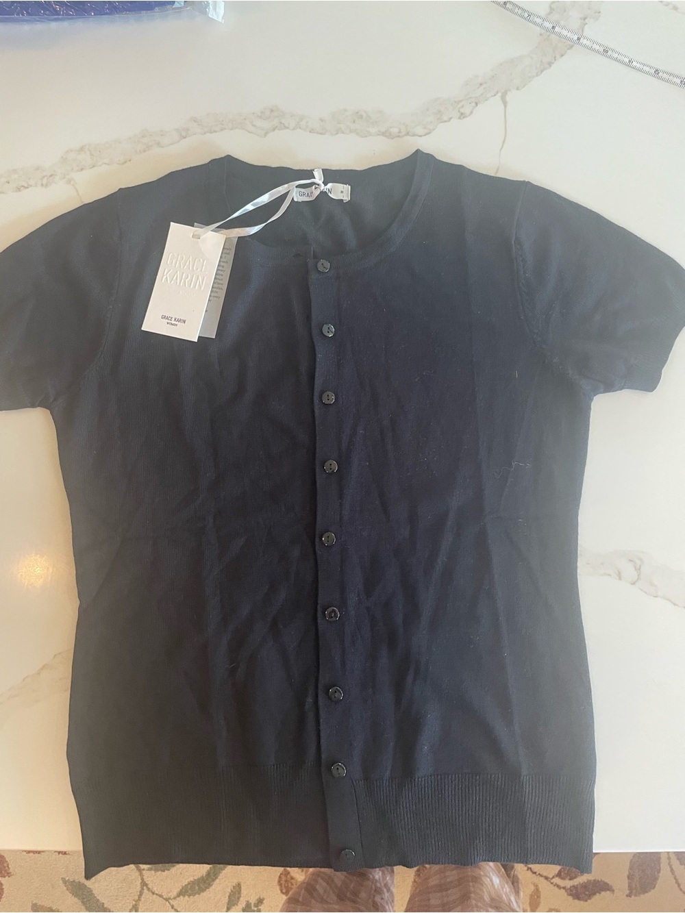 Grace Karin Black Short-Sleeve Button Cardigan